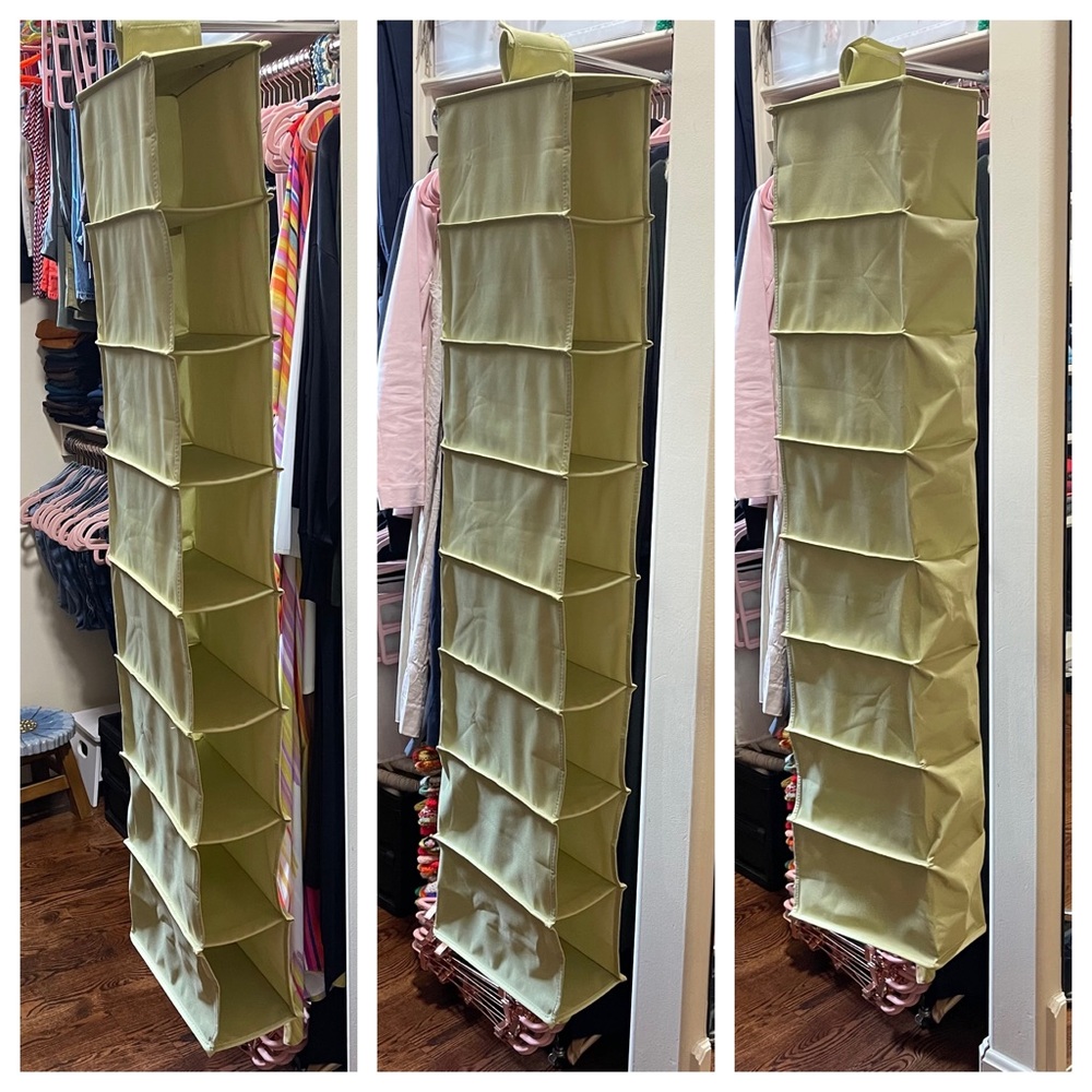 Land of Nod Canvas Storage shelves for closet rod, green